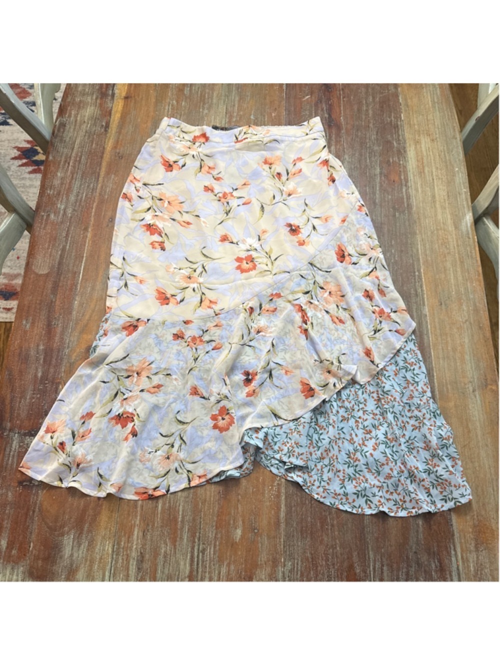 Code Mode Nordstrom Mixed Floral Asymmetrical Ruffle Midi Skirt Blush Size Large